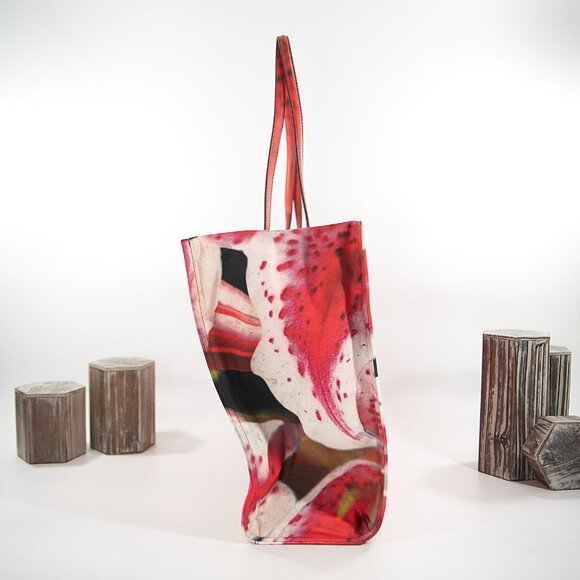 Tory Burch Bold Pink Lily Nylon Leather Large Tote Bag NWT - Picture 3 of 7